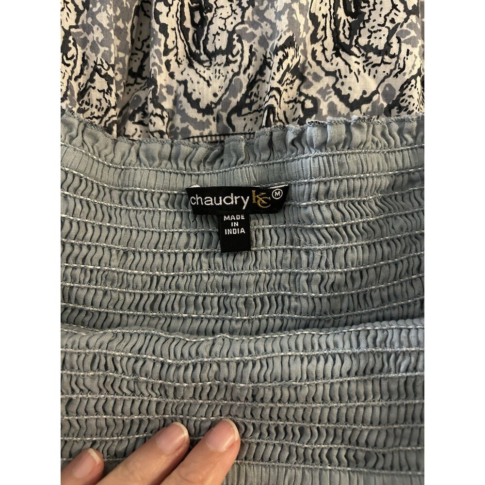 Chaudry KC 100% Cotton Boho Paisley Blue White Pull On Elastic Lined Skirt M - Picture 5 of 9